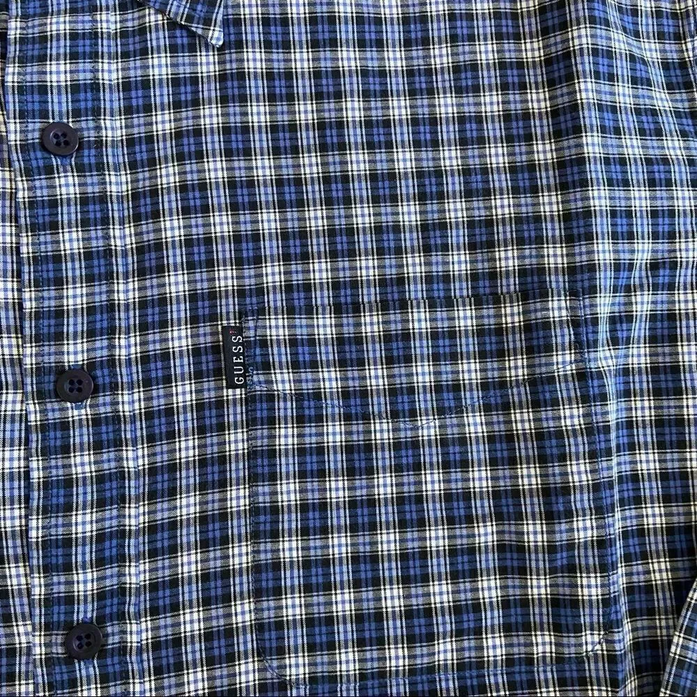 Guess Blue Plaid Button Up Top - Picture 3 of 3